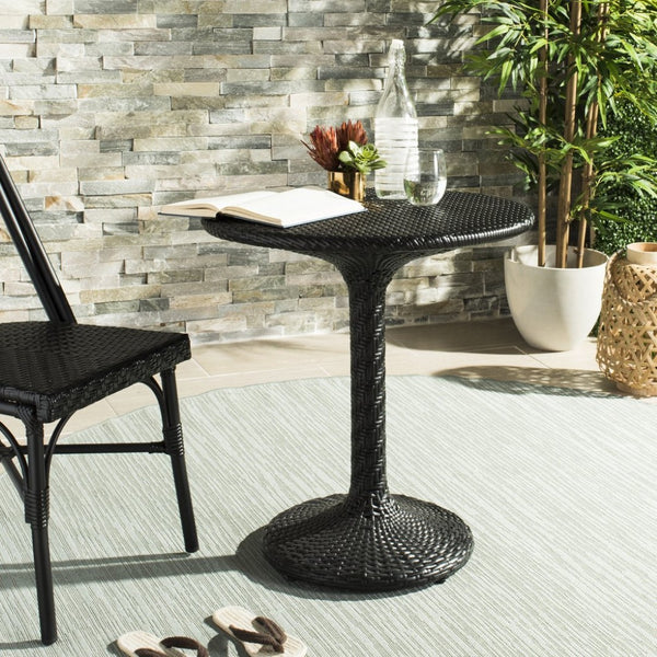 Safavieh BILSON Contemporary Black Bistro Table – Elegant Rattan Design for Patios, Balconies & Cafés PAT4017A