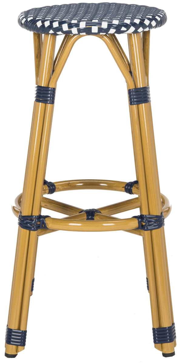 Safavieh KELSEY Barstool – Elegant French Café Style for Indoor/Outdoor Use, Durable Wicker Frame Design Navy / White PAT4018A