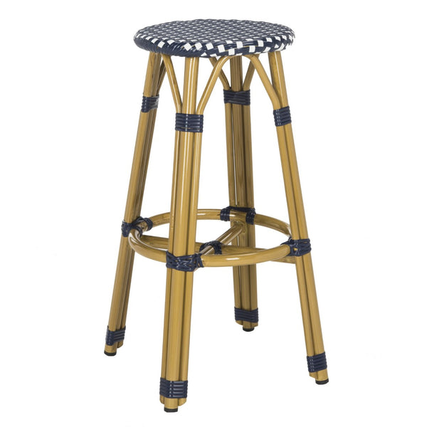 Safavieh KELSEY Barstool – Elegant French Café Style for Indoor/Outdoor Use, Durable Wicker Frame Design Navy / White PAT4018A