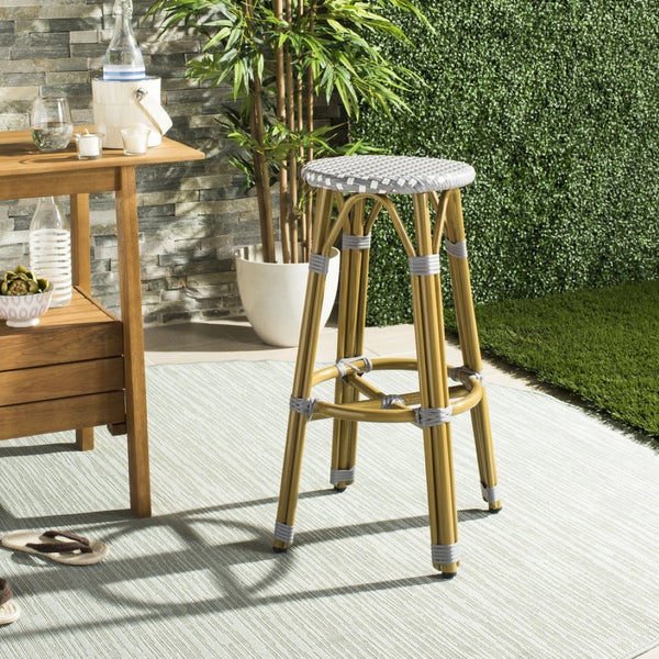 Safavieh KELSEY Barstool – Elegant French Café Style for Indoor/Outdoor Use, Durable Wicker Frame Design Grey / White PAT4018B