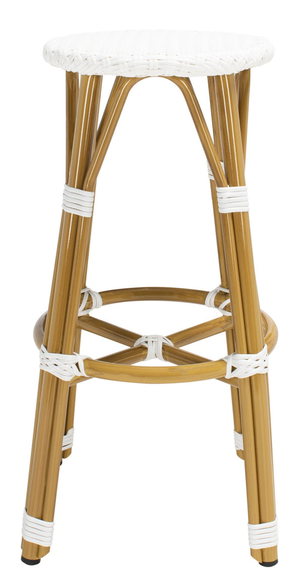 Safavieh KELSEY Barstool – Elegant French Café Style for Indoor/Outdoor Use, Durable Wicker Frame Design White PAT4018C