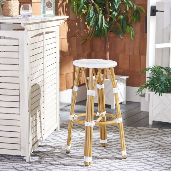 Safavieh KELSEY Barstool – Elegant French Café Style for Indoor/Outdoor Use, Durable Wicker Frame Design White PAT4018C