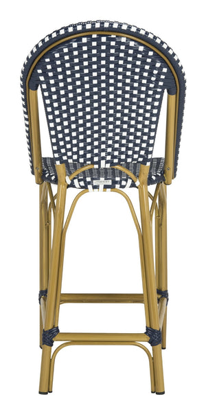 Safavieh GRESLEY Counter Stool - Elegant French Bistro Style for Indoor & Outdoor Dining Spaces, Durable Design Navy / White PAT4019A