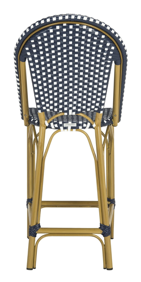 Safavieh GRESLEY Counter Stool - Elegant French Bistro Style for Indoor & Outdoor Dining Spaces, Durable Design Navy / White PAT4019A