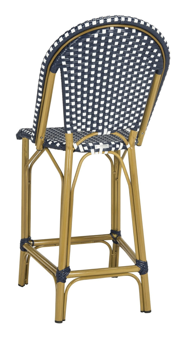 Safavieh GRESLEY Counter Stool - Elegant French Bistro Style for Indoor & Outdoor Dining Spaces, Durable Design Navy / White PAT4019A