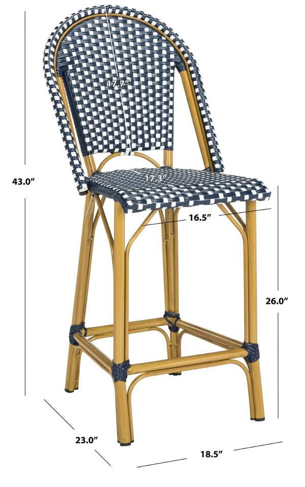 Safavieh GRESLEY Counter Stool - Elegant French Bistro Style for Indoor & Outdoor Dining Spaces, Durable Design Navy / White PAT4019A