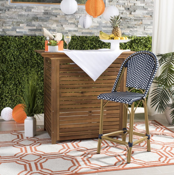Safavieh GRESLEY Counter Stool - Elegant French Bistro Style for Indoor & Outdoor Dining Spaces, Durable Design Navy / White PAT4019A