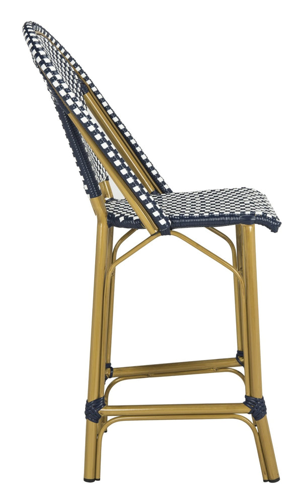 Safavieh GRESLEY Counter Stool - Elegant French Bistro Style for Indoor & Outdoor Dining Spaces, Durable Design Navy / White PAT4019A