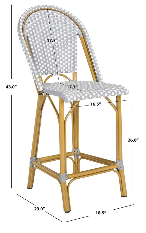 Safavieh GRESLEY Counter Stool - Elegant French Bistro Style for Indoor & Outdoor Dining Spaces, Durable Design Grey / White PAT4019B