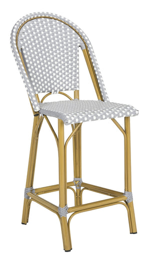 Safavieh GRESLEY Counter Stool - Elegant French Bistro Style for Indoor & Outdoor Dining Spaces, Durable Design Grey / White PAT4019B