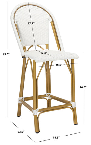 Safavieh GRESLEY Counter Stool - Elegant French Bistro Style for Indoor & Outdoor Dining Spaces, Durable Design White PAT4019C