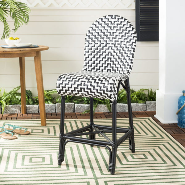 Safavieh SHEA Glamorous Black and White Counter Stool - Stylish Indoor/Outdoor Seating with Durability PAT4020A