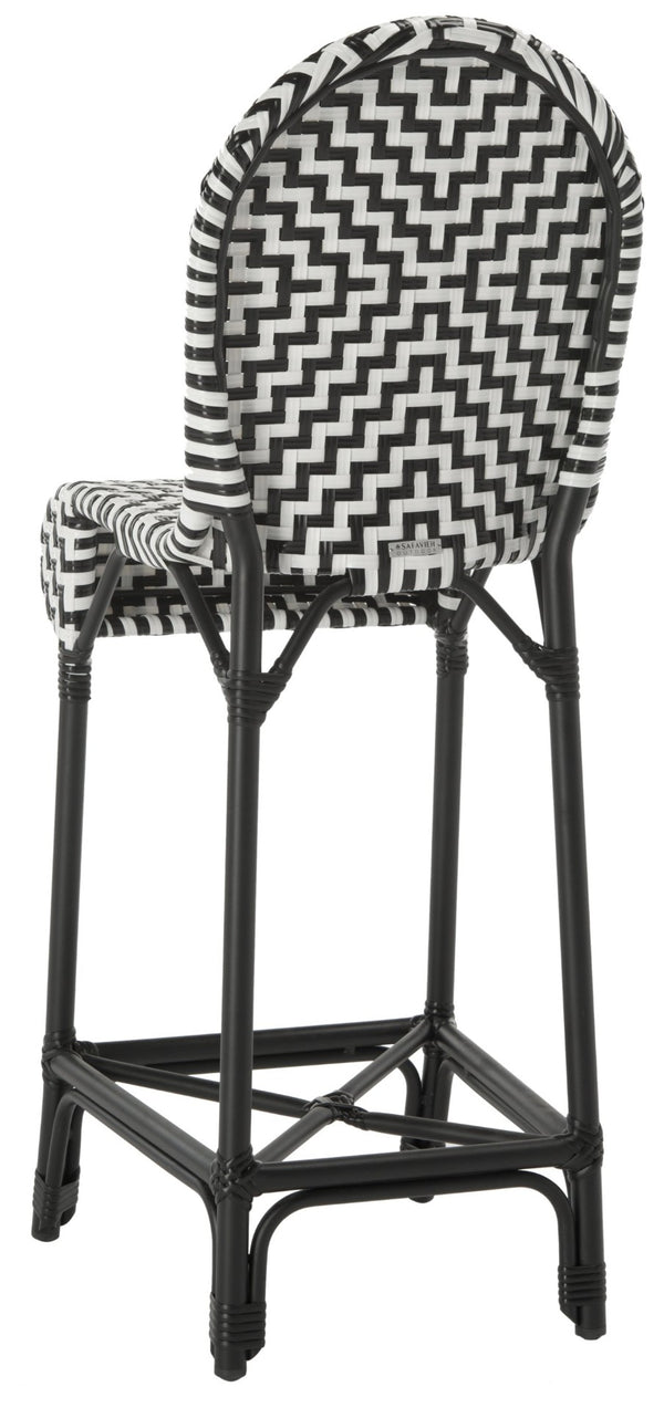 Safavieh TILDEN Barstool - Elegant Black and White Wicker Design for Indoor/Outdoor Modern Dining Spaces PAT4021A