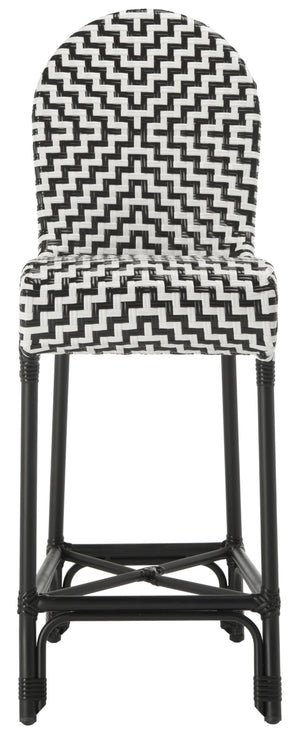 Safavieh TILDEN Barstool - Elegant Black and White Wicker Design for Indoor/Outdoor Modern Dining Spaces PAT4021A