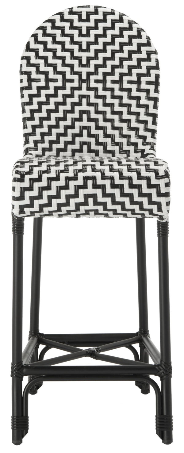 Safavieh TILDEN Barstool - Elegant Black and White Wicker Design for Indoor/Outdoor Modern Dining Spaces PAT4021A
