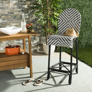 Safavieh TILDEN Barstool - Elegant Black and White Wicker Design for Indoor/Outdoor Modern Dining Spaces PAT4021A