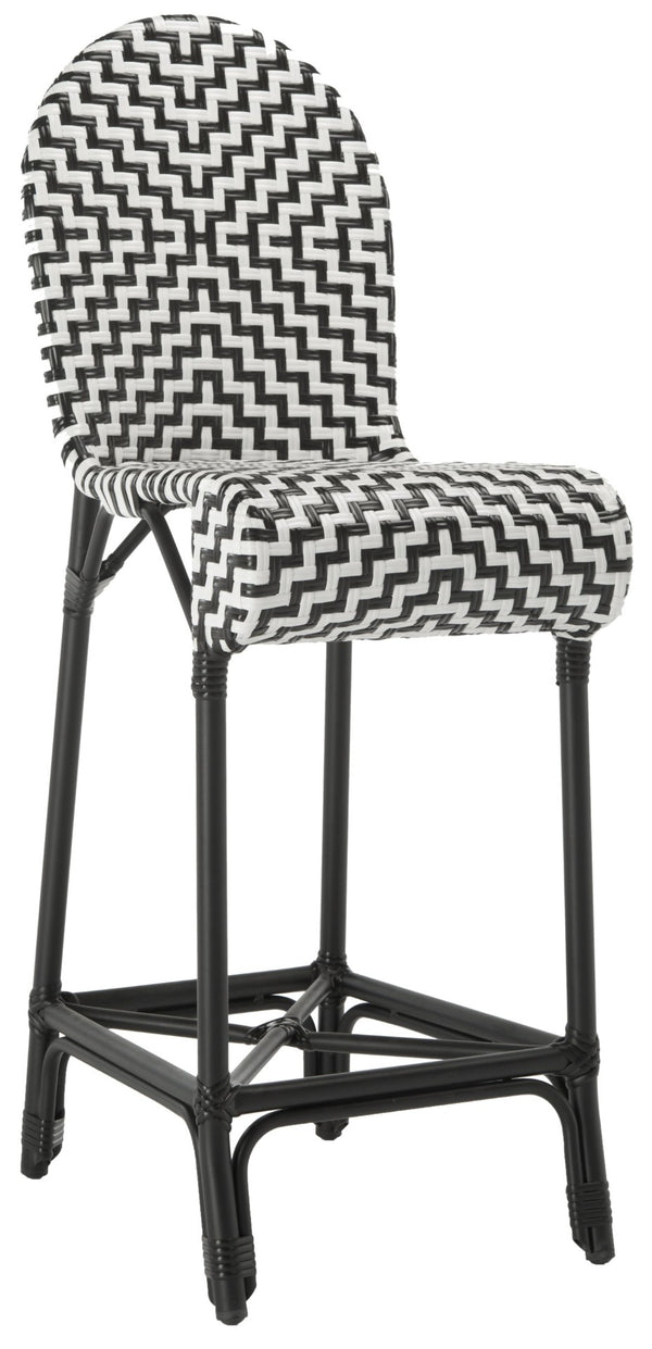 Safavieh TILDEN Barstool - Elegant Black and White Wicker Design for Indoor/Outdoor Modern Dining Spaces PAT4021A