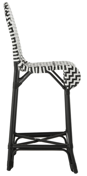 Safavieh TILDEN Barstool - Elegant Black and White Wicker Design for Indoor/Outdoor Modern Dining Spaces PAT4021A