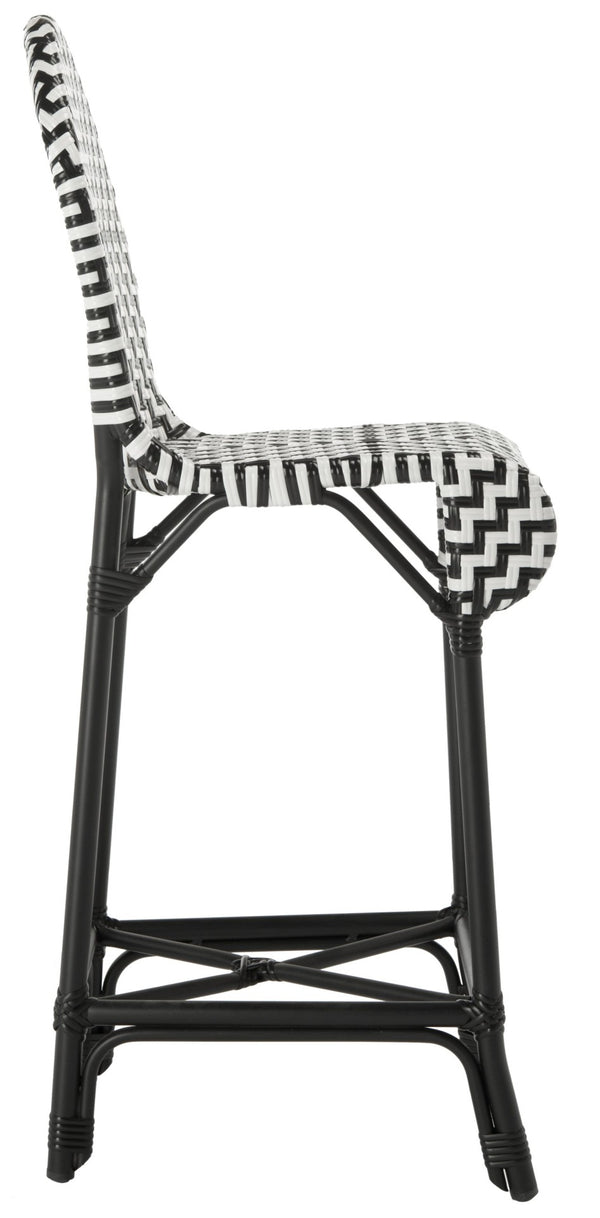 Safavieh TILDEN Barstool - Elegant Black and White Wicker Design for Indoor/Outdoor Modern Dining Spaces PAT4021A