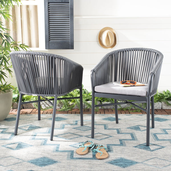 Safavieh MATTEO Contemporary Rope Chair in Grey with Plush Cushion - Ideal for Stylish Outdoor Spaces PAT4022A-SET2