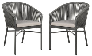 Safavieh MATTEO Contemporary Rope Chair in Grey with Plush Cushion - Ideal for Stylish Outdoor Spaces PAT4022A-SET2
