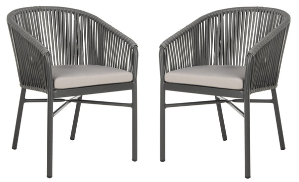 Safavieh MATTEO Contemporary Rope Chair in Grey with Plush Cushion - Ideal for Stylish Outdoor Spaces PAT4022A-SET2