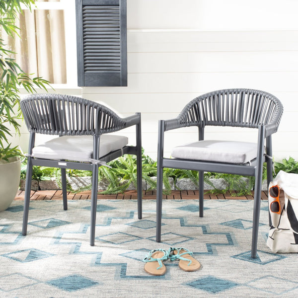 Safavieh GREER Outdoor Rope Chair with Plush Grey Cushion - Stylish, Durable, and Perfect for Patios & Balconies PAT4023A-SET2