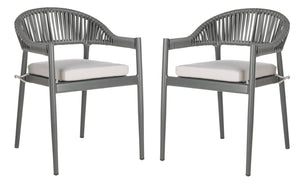Safavieh GREER Outdoor Rope Chair with Plush Grey Cushion - Stylish, Durable, and Perfect for Patios & Balconies PAT4023A-SET2