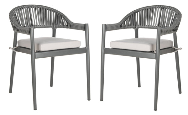 Safavieh GREER Outdoor Rope Chair with Plush Grey Cushion - Stylish, Durable, and Perfect for Patios & Balconies PAT4023A-SET2