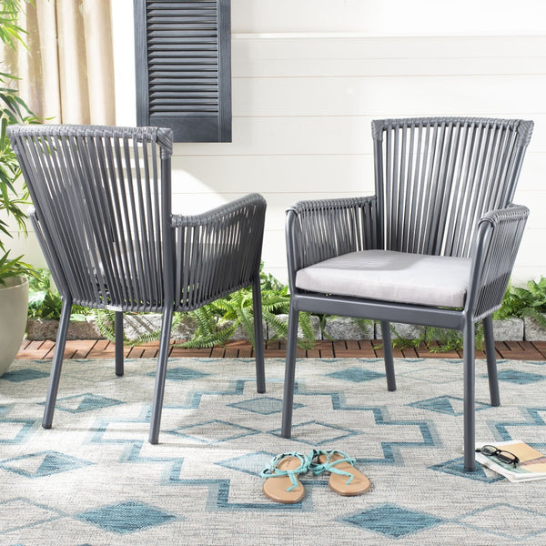 Safavieh PAOLO Modern Grey Rope Chair with Cushion - Stylish Outdoor Seating for Patios & Balconies PAT4024A-SET2