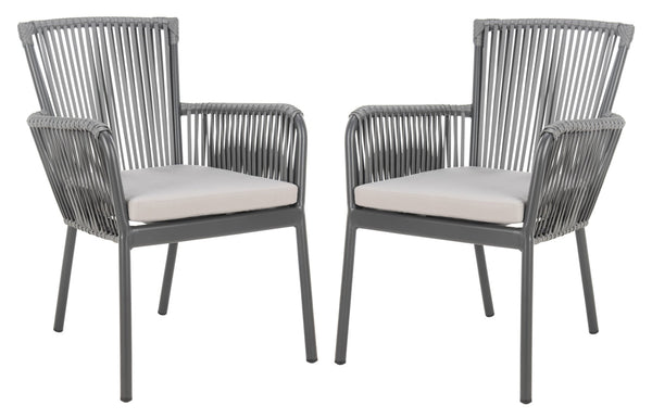 Safavieh PAOLO Modern Grey Rope Chair with Cushion - Stylish Outdoor Seating for Patios & Balconies PAT4024A-SET2