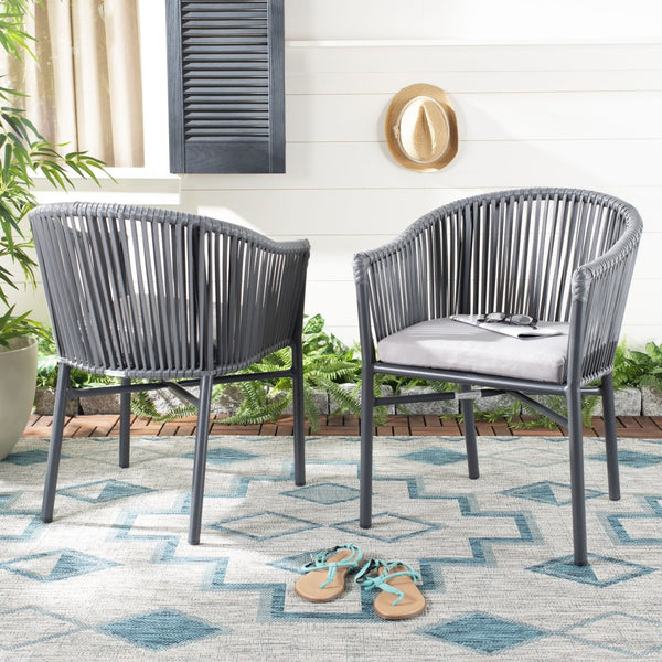Safavieh KOFI Modern Rope Chair in Grey with Cushioned Seat - Stylish Outdoor Seating for Patios & Decks PAT4025A-SET2