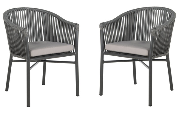 Safavieh KOFI Modern Rope Chair in Grey with Cushioned Seat - Stylish Outdoor Seating for Patios & Decks PAT4025A-SET2