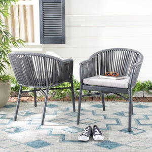 Safavieh STEFANO Contemporary Rope Chair - Grey with Cushions, Perfect for Stylish Outdoor Gatherings! PAT4026A-SET2