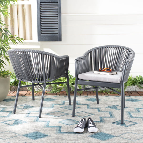 Safavieh STEFANO Contemporary Rope Chair - Grey with Cushions, Perfect for Stylish Outdoor Gatherings! PAT4026A-SET2
