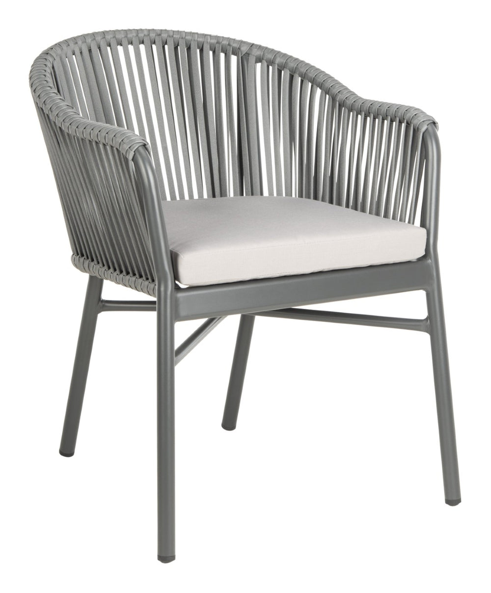 Safavieh STEFANO Contemporary Rope Chair - Grey with Cushions, Perfect for Stylish Outdoor Gatherings! PAT4026A-SET2