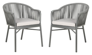 Safavieh STEFANO Contemporary Rope Chair - Grey with Cushions, Perfect for Stylish Outdoor Gatherings! PAT4026A-SET2