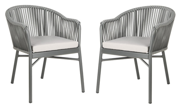 Safavieh STEFANO Contemporary Rope Chair - Grey with Cushions, Perfect for Stylish Outdoor Gatherings! PAT4026A-SET2