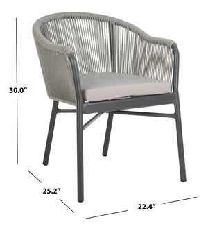 Safavieh NICOLO Stylish Grey Rope-Back Patio Chair with Cushioned Seat for Modern Outdoor Comfort & Elegance PAT4027A-SET2