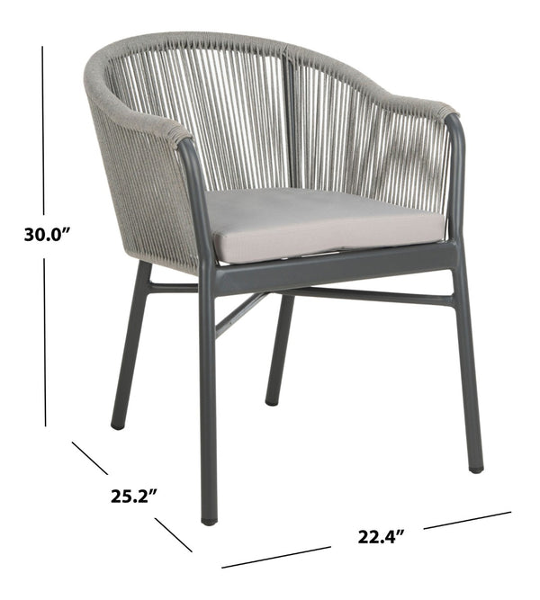 Safavieh NICOLO Stylish Grey Rope-Back Patio Chair with Cushioned Seat for Modern Outdoor Comfort & Elegance PAT4027A-SET2