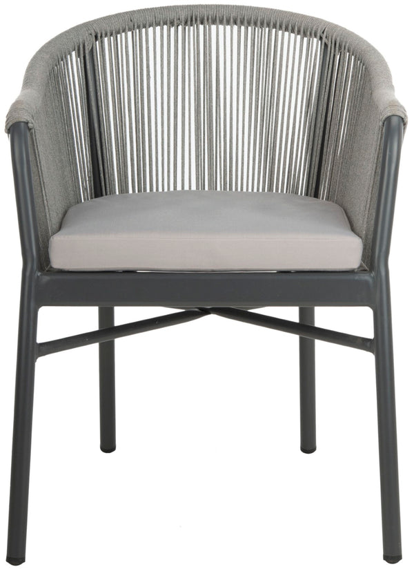 Safavieh NICOLO Stylish Grey Rope-Back Patio Chair with Cushioned Seat for Modern Outdoor Comfort & Elegance PAT4027A-SET2