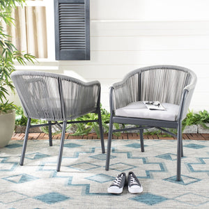 Safavieh NICOLO Stylish Grey Rope-Back Patio Chair with Cushioned Seat for Modern Outdoor Comfort & Elegance PAT4027A-SET2