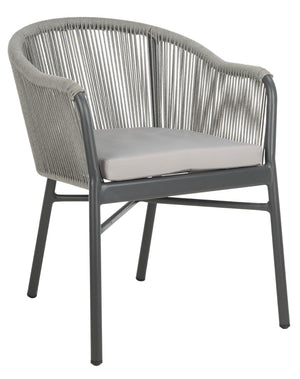 Safavieh NICOLO Stylish Grey Rope-Back Patio Chair with Cushioned Seat for Modern Outdoor Comfort & Elegance PAT4027A-SET2