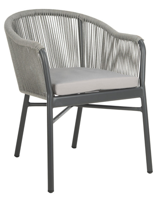 Safavieh NICOLO Stylish Grey Rope-Back Patio Chair with Cushioned Seat for Modern Outdoor Comfort & Elegance PAT4027A-SET2