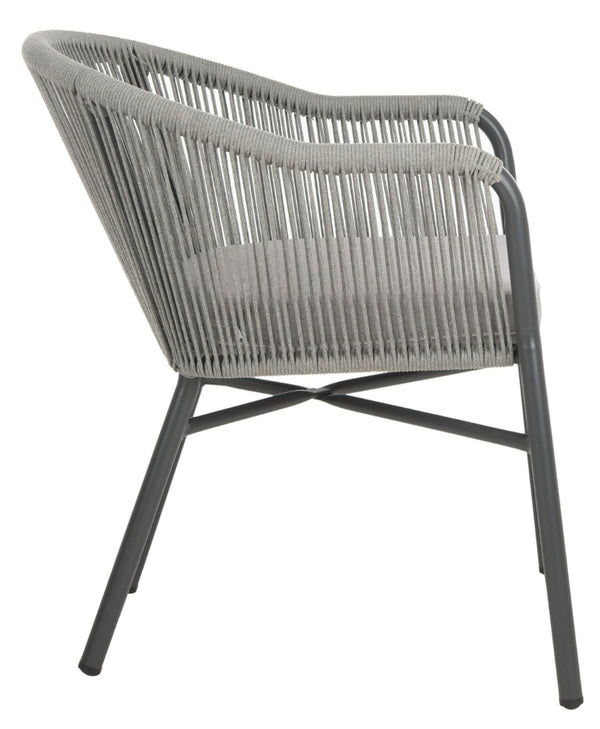 Safavieh NICOLO Stylish Grey Rope-Back Patio Chair with Cushioned Seat for Modern Outdoor Comfort & Elegance PAT4027A-SET2
