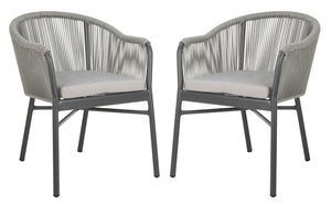 Safavieh NICOLO Stylish Grey Rope-Back Patio Chair with Cushioned Seat for Modern Outdoor Comfort & Elegance PAT4027A-SET2