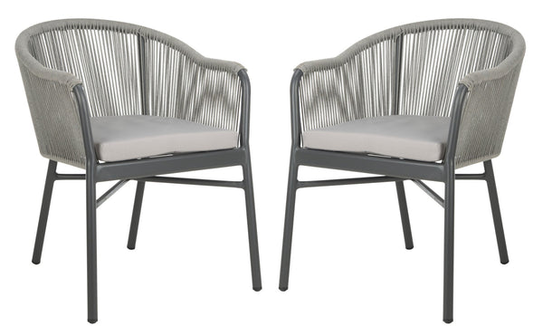 Safavieh NICOLO Stylish Grey Rope-Back Patio Chair with Cushioned Seat for Modern Outdoor Comfort & Elegance PAT4027A-SET2