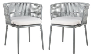 Safavieh KIYAN Rope Chair - Stylish Grey Outdoor Seating with Durable Nylon Rope & Wicker for Patios, Decks PAT4028A-SET2