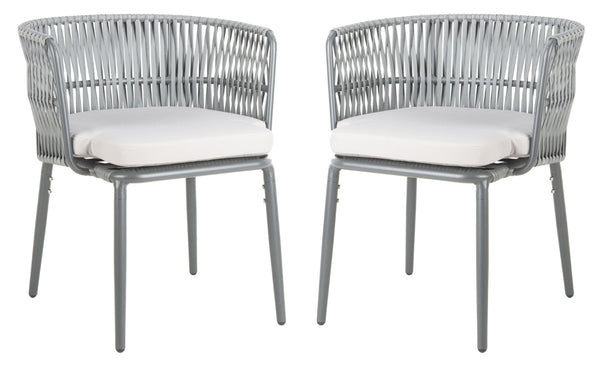 Safavieh KIYAN Rope Chair - Stylish Grey Outdoor Seating with Durable Nylon Rope & Wicker for Patios, Decks PAT4028A-SET2