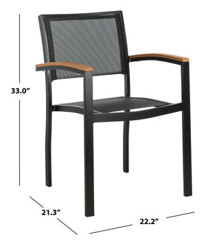 Safavieh KAELAN Outdoor Stackable Chair - Stylish Black Aluminum Frame with Brown Armrests for Modern Patios PAT4030A-SET2